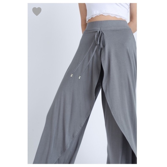 Ruffle Layer Wrap Jersey Pants Gray - Picture 2 of 5